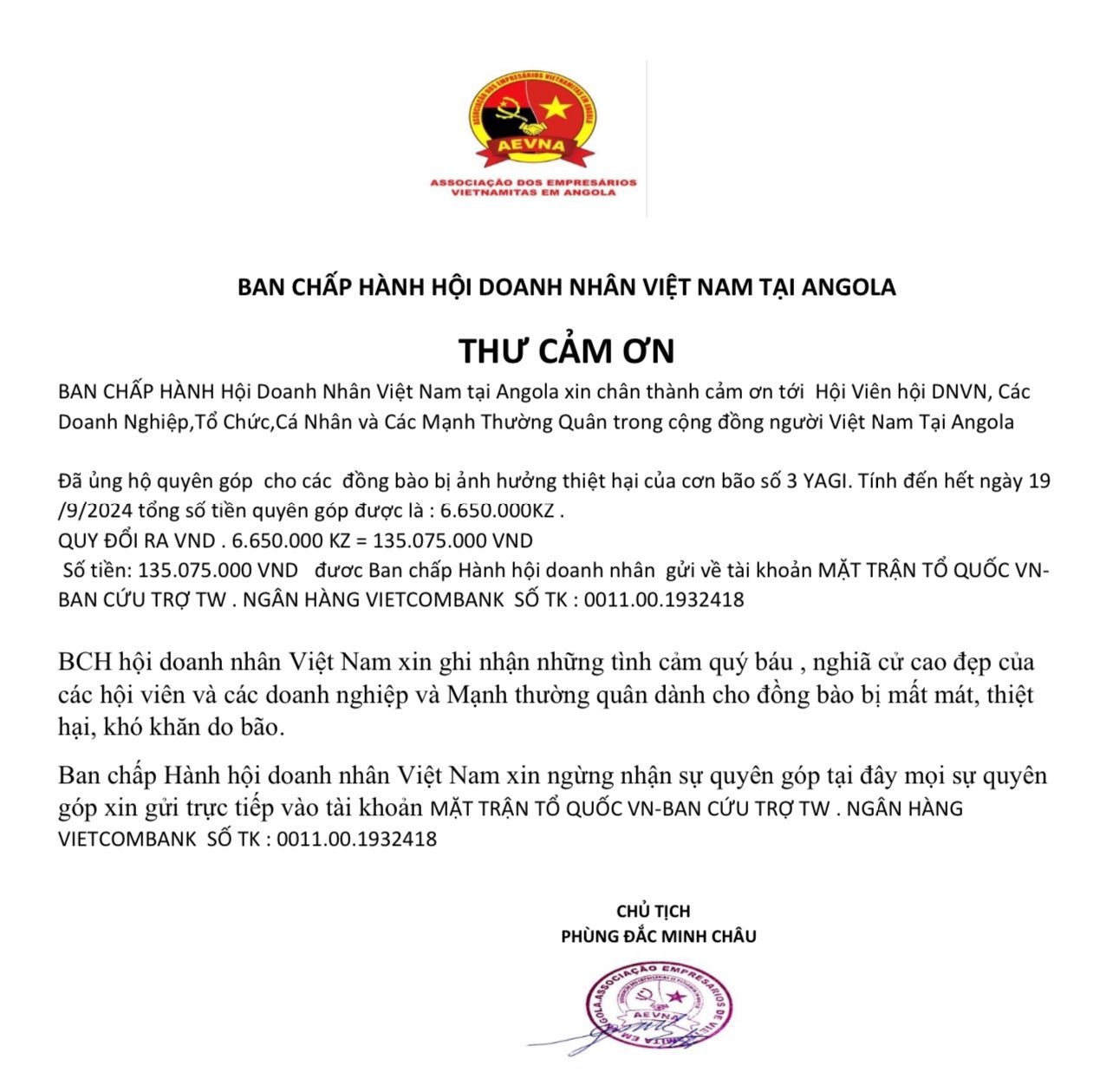 Cảm Ơn Hội Viên Hội Doanh Nhân Việt Nam Tại Angola